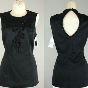 Liz Claiborne Night Black Beaded Satin Top 8 Womens Nos Vintage 90s Evening Glam